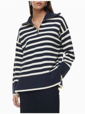 Aritzia Babaton Overseas Merino Wool Striped Sweater Blue White Sz M